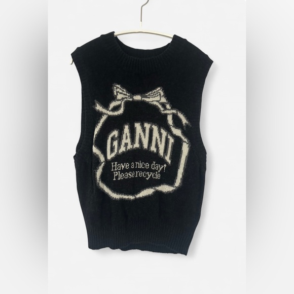 Ganni Sweaters - Ganni Black Knit Vest with Logo Bow